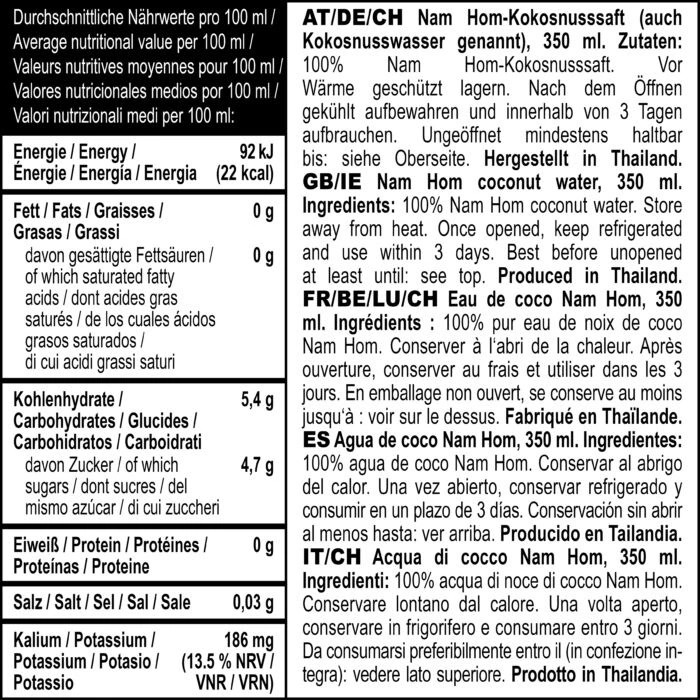 Woda kokosowa THAI COCO - młody kokos NAM HOM - butelka PET 350ml - obrazek 4